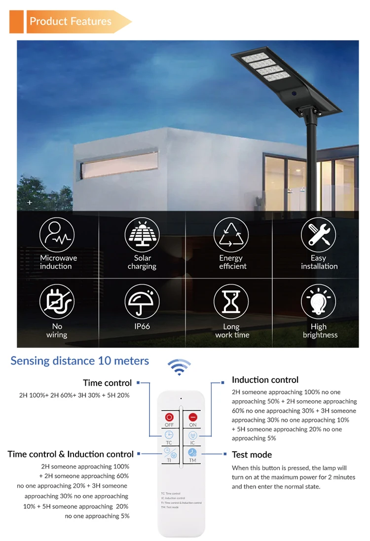 Outdoor IP66 Waterproof 40W 60W 80W Solar LED Street Light Integrated Microwave Sensor
