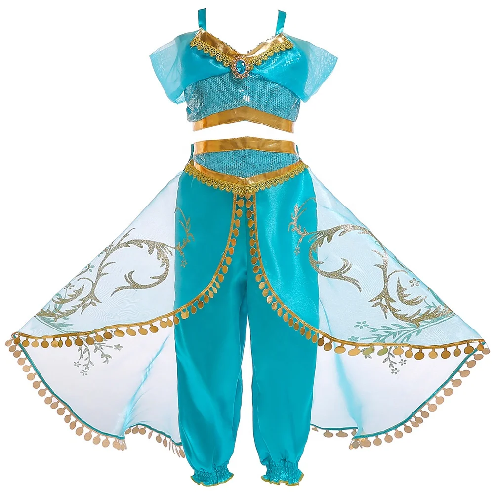 Princess Jasmine Costume India Belly Dance Arabian Dress Party Christmas Halloween Cosplay Outfit Blue