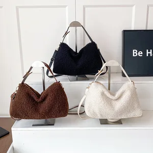 Retro Trendy Handbag for Women 2026 New Plush Crossbody Bag Large Capacity Solid Color Shoulder Bag