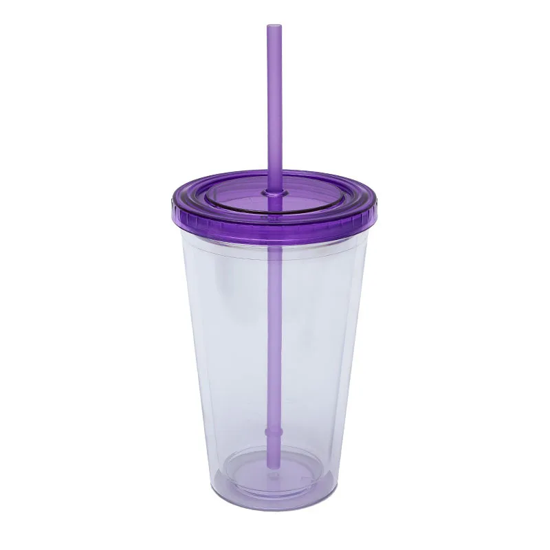 16oz Clear Tumblers With Lid And Straw Double Walled Acrylic Snowglobe ...