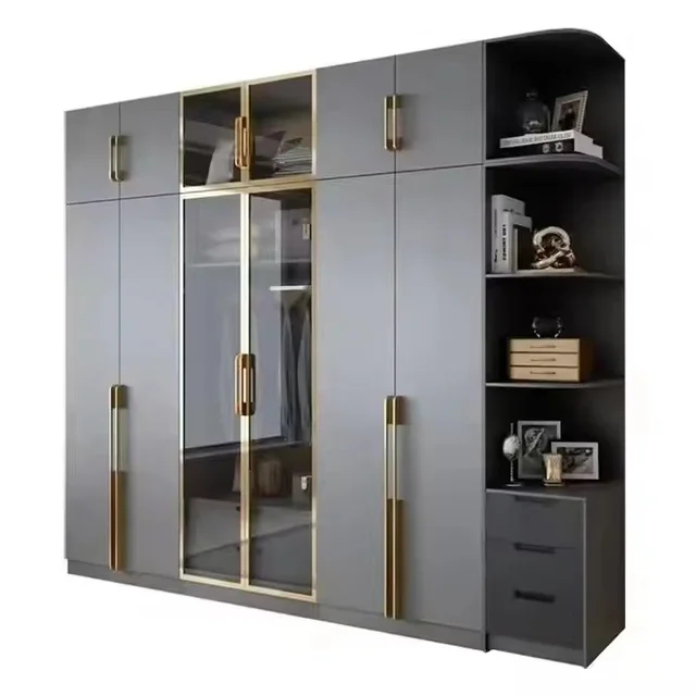Customized Modern MDF Light Luxury Wall Wardrobe Grey Matte Wardrobe Cabinet Furniture Design for Bedroom