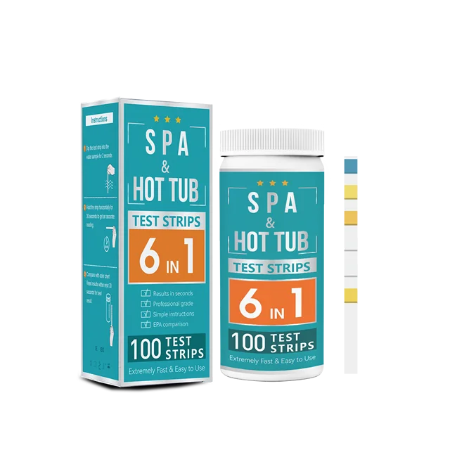 6 in 1 100pcs/barrel, SPA and HOT TUB test Strips for Crystal clear Spa Water test Strips,PH Tester Spa test Strips