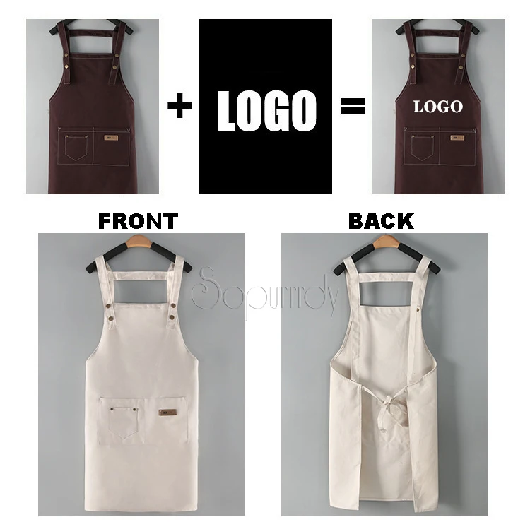 Wholesale Custom Logo Cotton Waterproof Chef Cooking Aprons For Cafe Restaurants Kitchen Apron