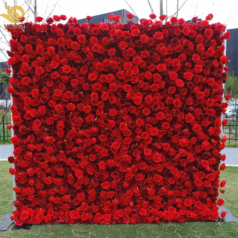 Yopin 215 Wedding Decoration Stage Red Flower Wall Backdrop Cloth