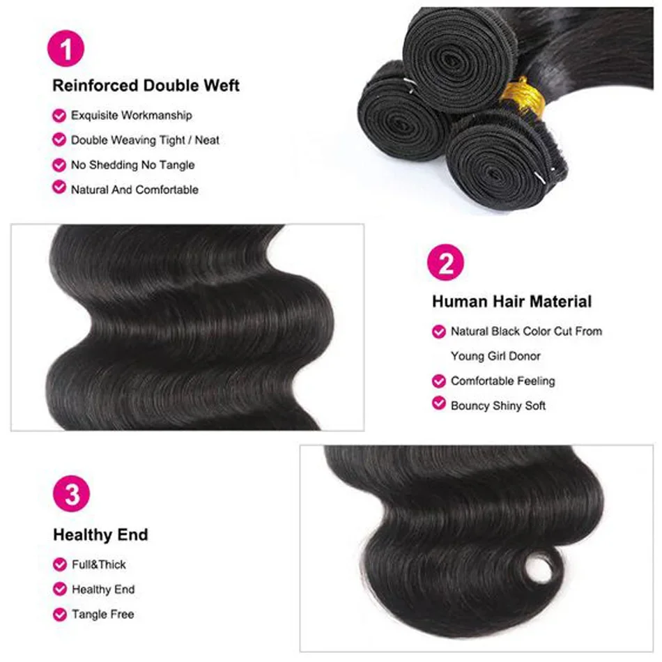 Bundle di capelli umani brasiliani con onde del corpo 100% di qualità per le donne Remy_voghion.com