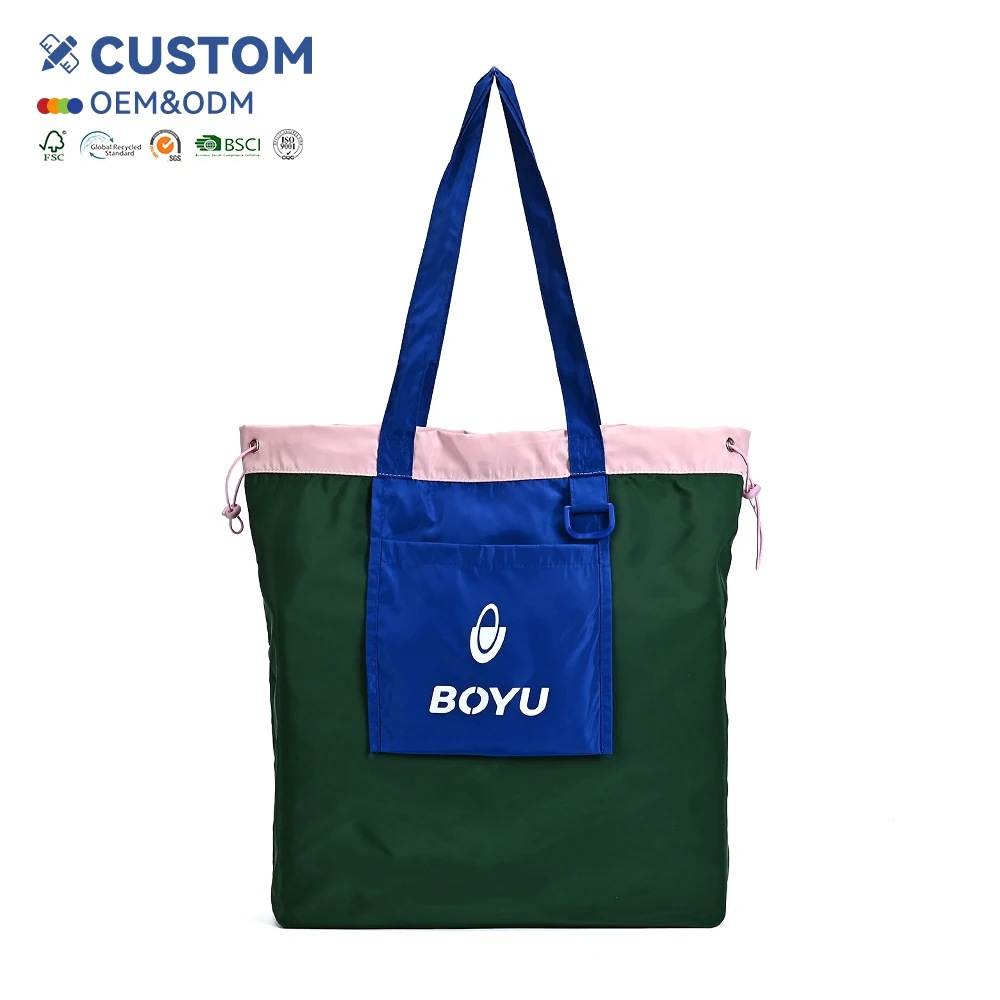 Color Blocking Lightweight Polyester Cloth Bag Simple and Fashionable Underarm Eco Friendly Shopping Bag Supermarket Purchases
