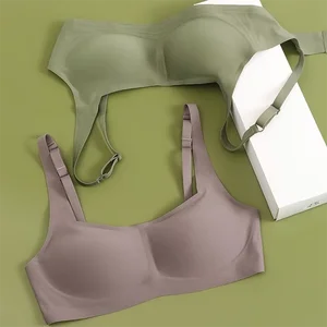 Comfort Thin Seamless Knitted U-Back Soft Breathable Solid Wire-Free One-Piece Jelly Bra