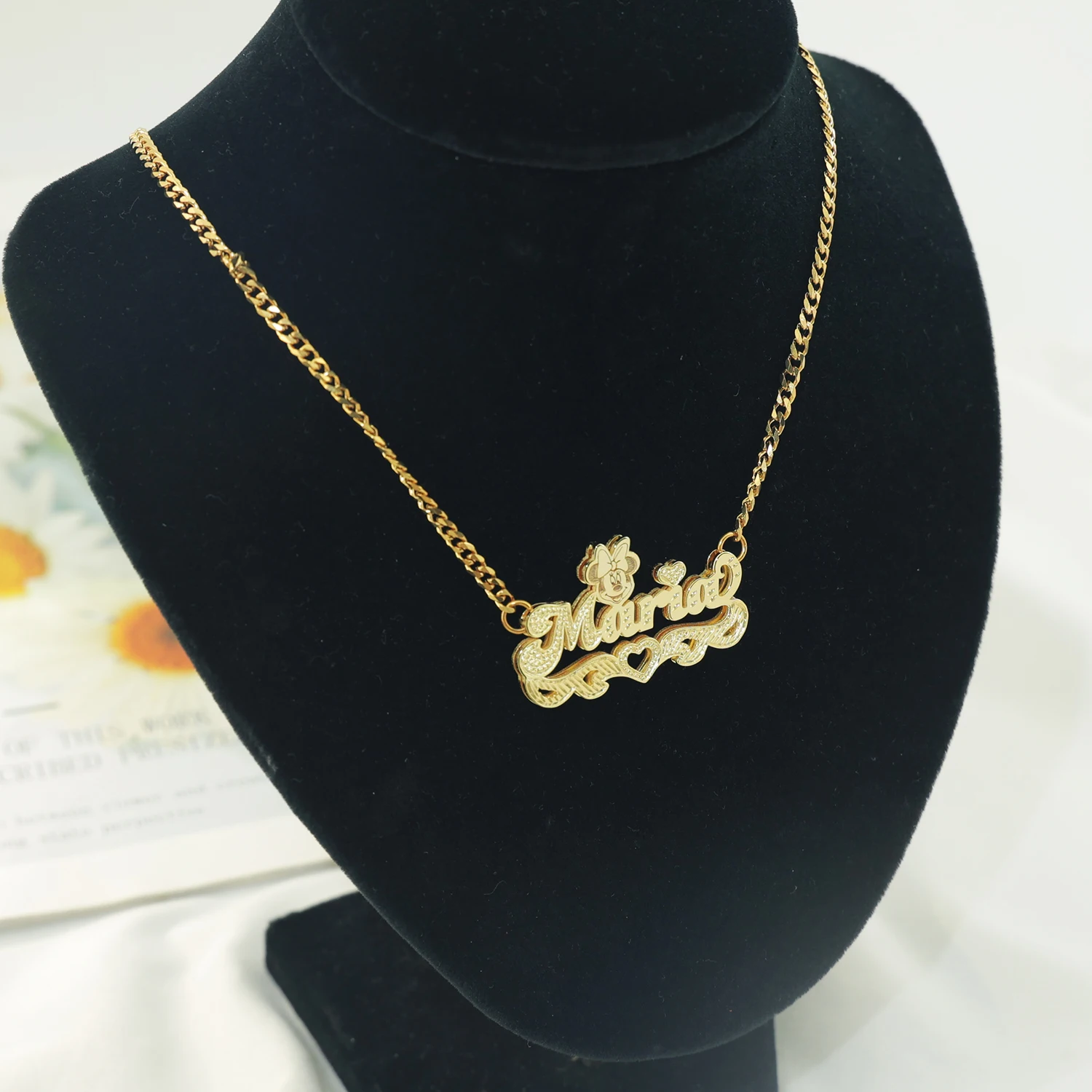 3D Pendant 18K Gold Plated Double Layer Name Pendant Custom Cartoon  Characters Fine Necklace for Women Kids Necklace Fashion