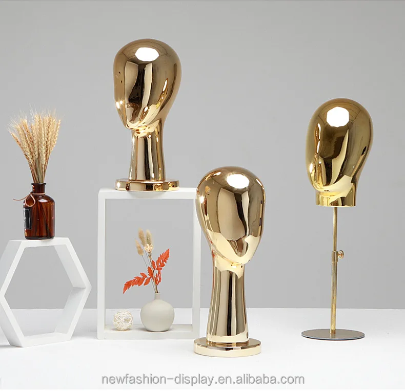 Chromed Wig Head Stand Mannequin Shiny Gold Silver Mannequin Head For