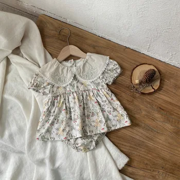 Clothes for babies summer wear Nordic style newborn baby girl floral lapel jumpsuit romper outwear
