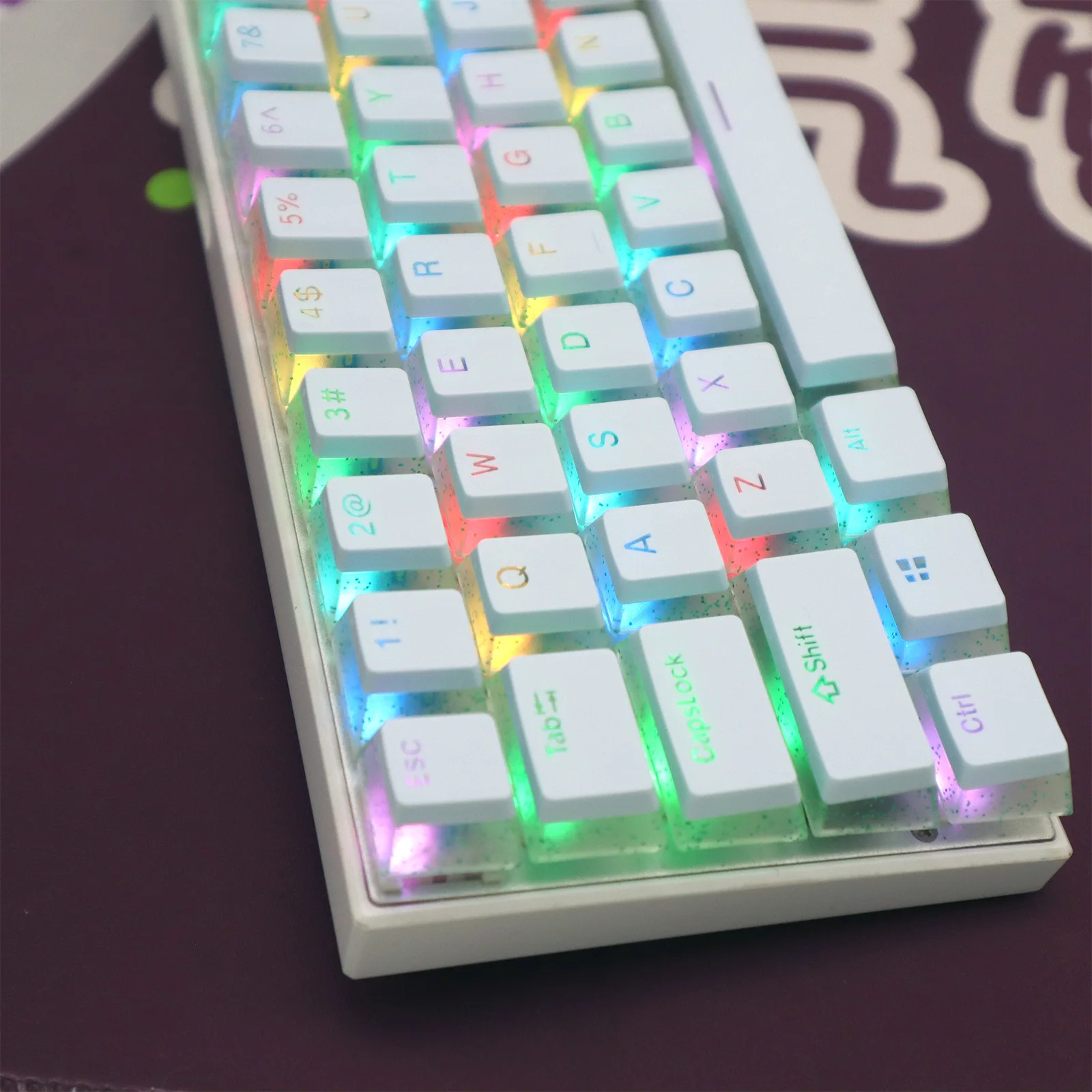 Crystal With Gold Foil Pudding Keycap 104keys Abs Pudding Keycaps For