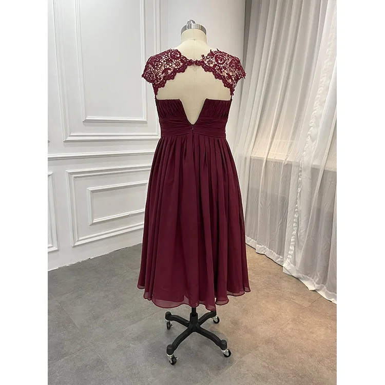 Wholesale Elegant Vintage Floral Lace Chiffon Half Sleeves Pleated Mother  of Bride Dresses 2022