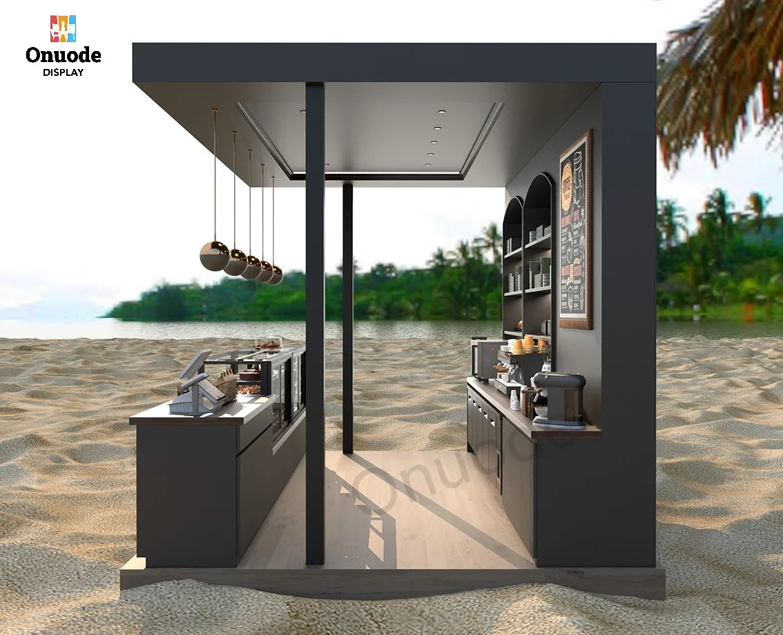 Modern Stylish Coffee Shop Counter Display Cabinet LED Lighting Kiosk Showcase for Coffee Counter Displays