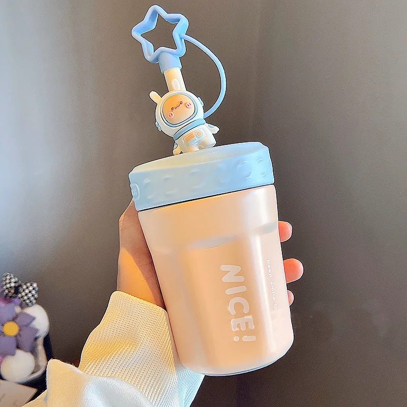 New 350ml 450ml Kids Cartoon 316 Stainless steel thermos cup with straw  children breakfast drinking thermos milk coffee cup