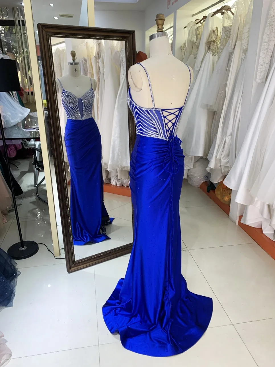 Wholesale 2026 Navy Blue Satin Maxi Prom Dress Elegant and Luxurious High Slit Rhinestone & Sequins Party Style Evening Dresses Wholesale 2026 Navy Blue Satin Maxi Prom Dress Elegant and Luxurious High Slit Rhinestone & Sequins Party Style Evening Dresses