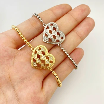 New Arrivals Fashion Plated Gold Copper Beads Zircon Love Heart Shape Adjuster Bracelets For Women