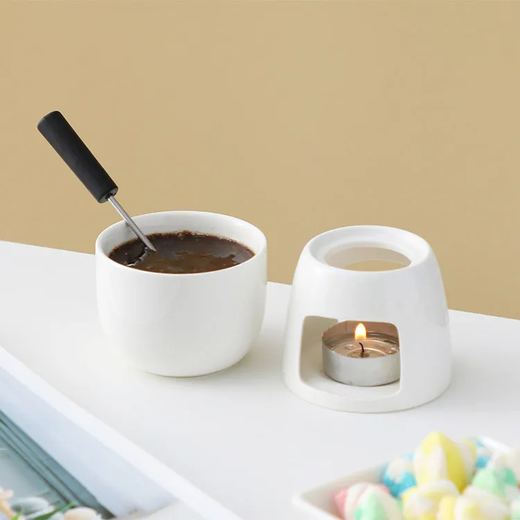 BSTKEY Red Ceramic Butter Warmer Set, Heart Shaped Fondue