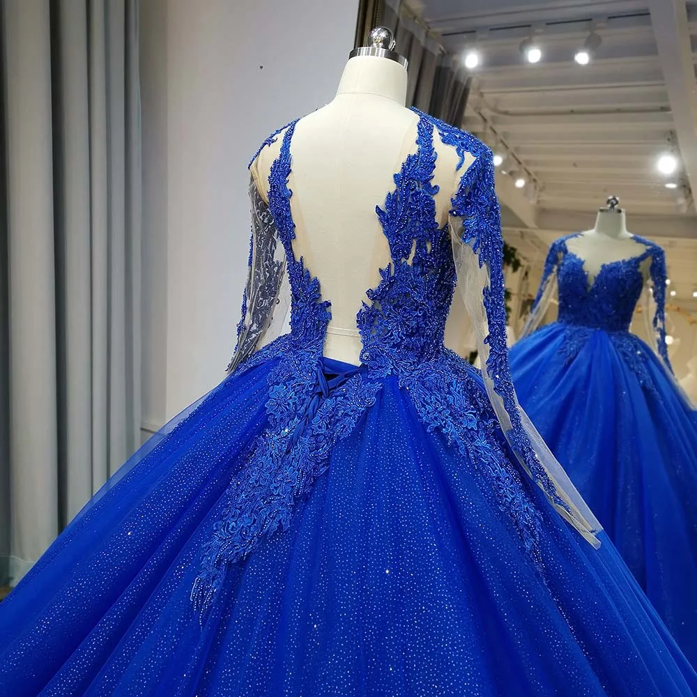 blue long sleeve quince dress Blue Long Sleeve Quinceanera Dresses Lace Applique Formal Dresses 21366 Blue / 18W main image 1