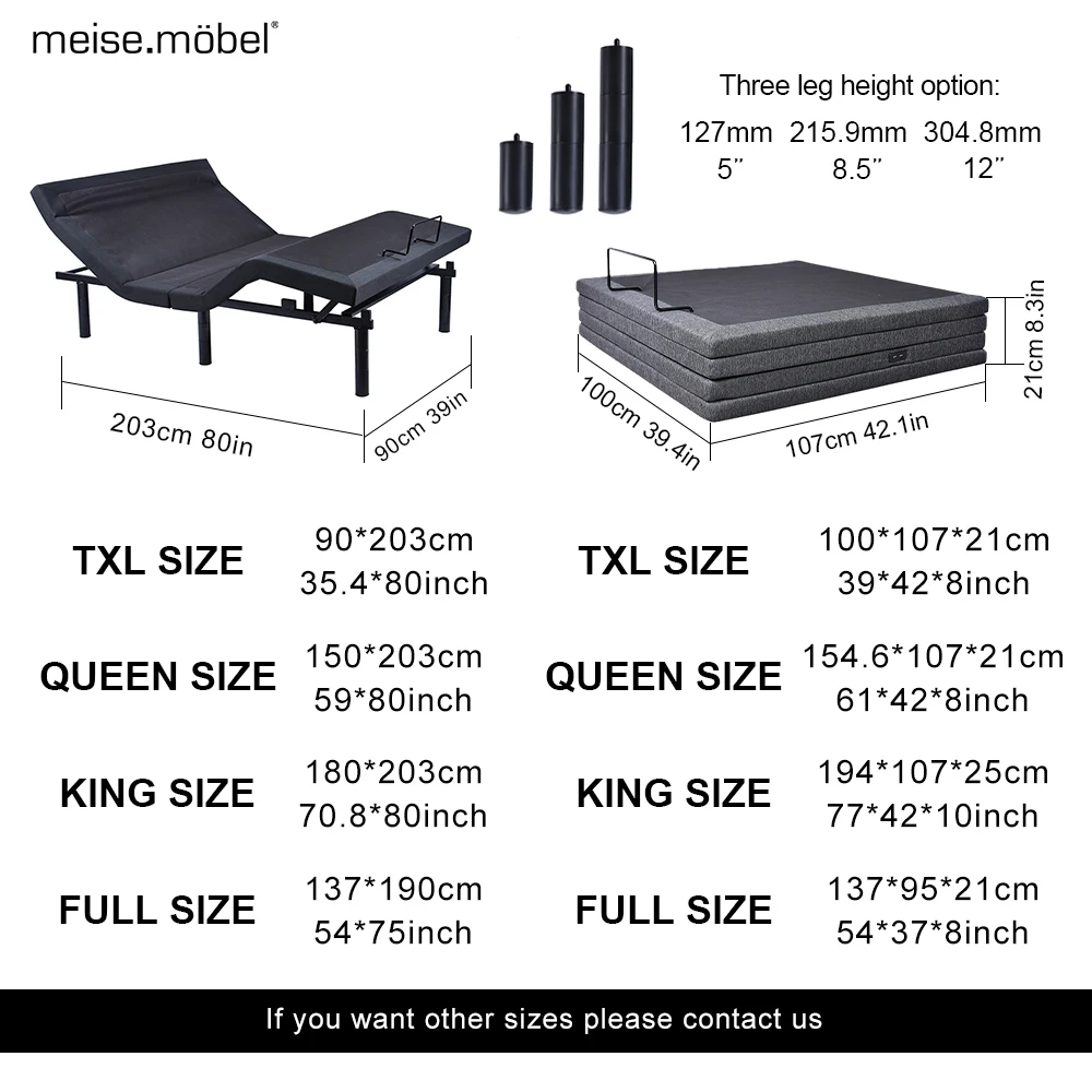 Meisemobel Electric Adjustable Bed Frame King Size Bed Frame Luxury