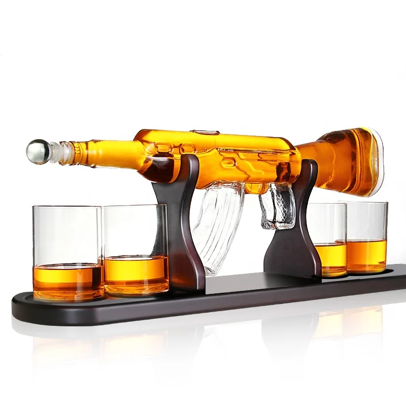 Crystal Glass Ak47 Rifle Gun Whiskey Wine Glass Decanter With 4 Whiskey