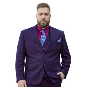 High-quality Plus-size Men's Suit Three-piece Business Casual Fat Loose Plaid Wedding Suit Custom