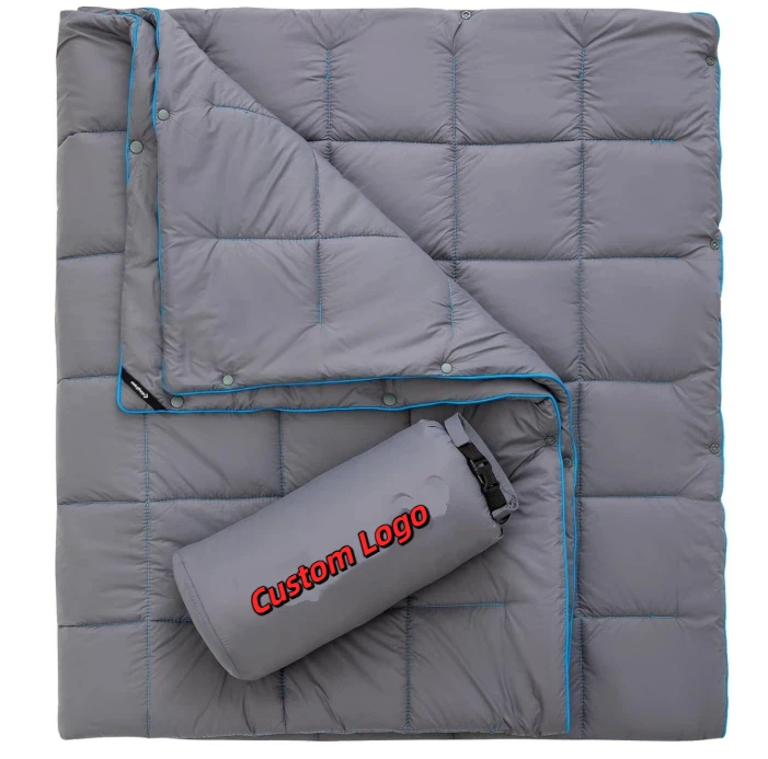Solid Color Down Alternative Filling Warm Fluffy Camping Travel Waterproof Picnic Custom Logo Lightweight Blankets for Adults