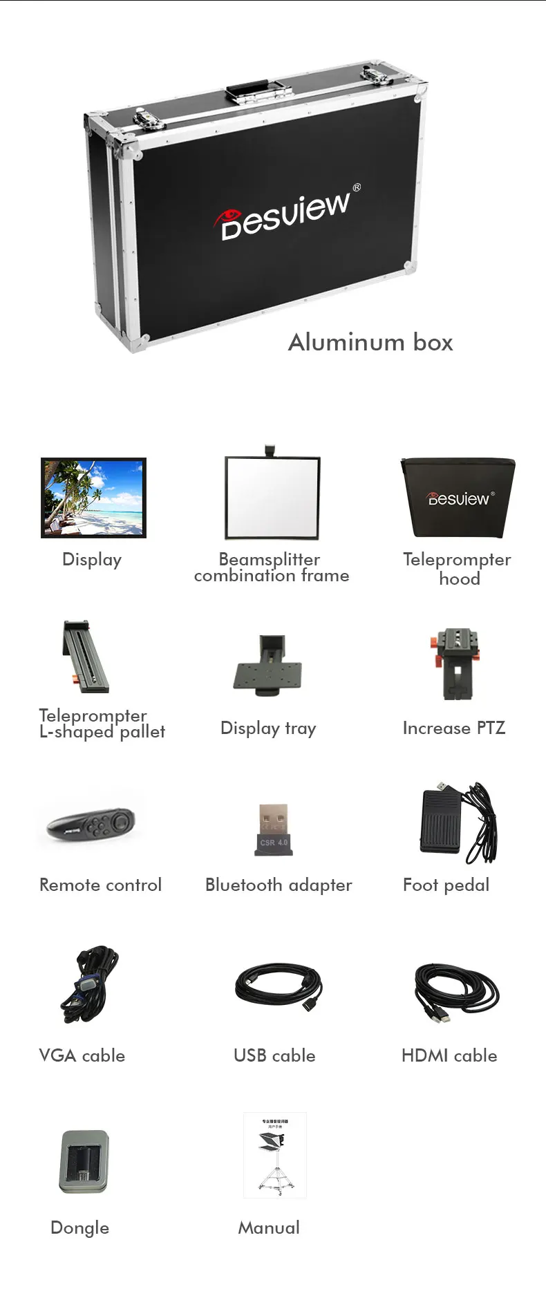 Desview T22 T17 T15 professional broadcast teleprompter with ultra-clear 22-inc
