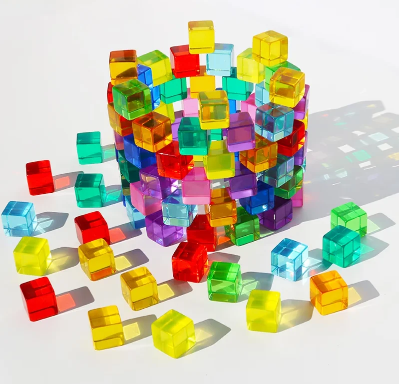 Neon Acrylic Cubes Blocks Smooth Appearance Baby Learn Color Light Shadow Stacking Toys Building Blocks Bright Clear Block