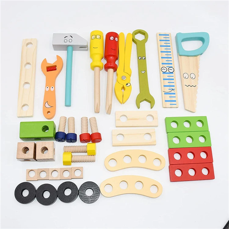Joydom Wooden Tool Set for Kids, Wooden Tool Box with Colorful Tools, Creative DIY Wooden Toys Educational Construction for Todd