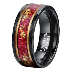 Coolstyle Jewelry 8mm Engagement Wedding Band for Men Women Purple Glasses Gold Foil Inlay Black Hammered Tungsten Ring