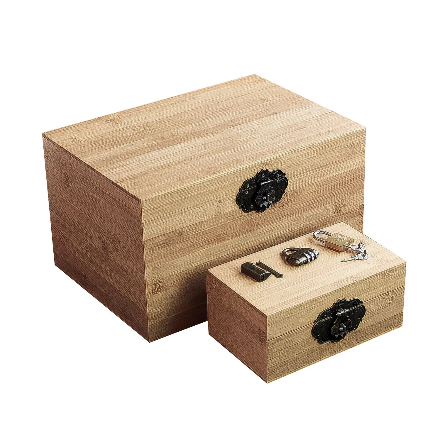 Large Wooden Box With Hinged Lid Solid Acacia Wood Memory Box With Lock
