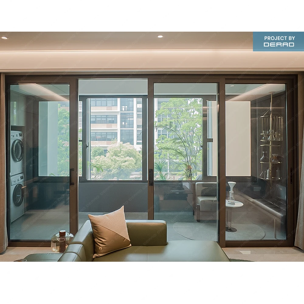 Interior sliding door two three four panel double glazed tempered glass aluminum frame sliding door