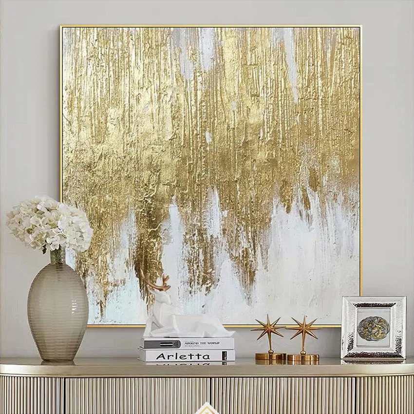 Modern Decor Posters Pure Hand  Abstract  Gold Foil  Handmade Abstract Art Oil Paintings