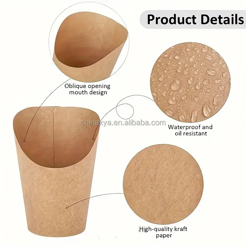 Eco-Friendly 12oz 14oz 16pz French Fries Holder Recyclable Matt Lamination Fried Chicken Box Scoop Cup for Food Industry details