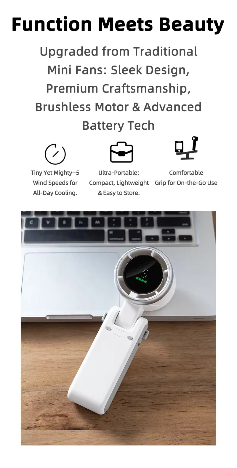 Lonvel 270 Degree Rotating Folding Mini Handheld Hanging Fan Brushless Motor Super Wind Rechargeable Usb Mini Desktop Fan N607