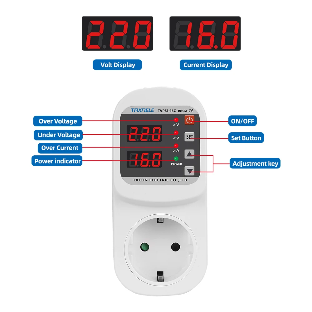 Automatic Voltage Protector Socket AC 220V Adjustable 16A Power Surge Protector EU Plug Socket Voltage Safe Refrigerator Protect
