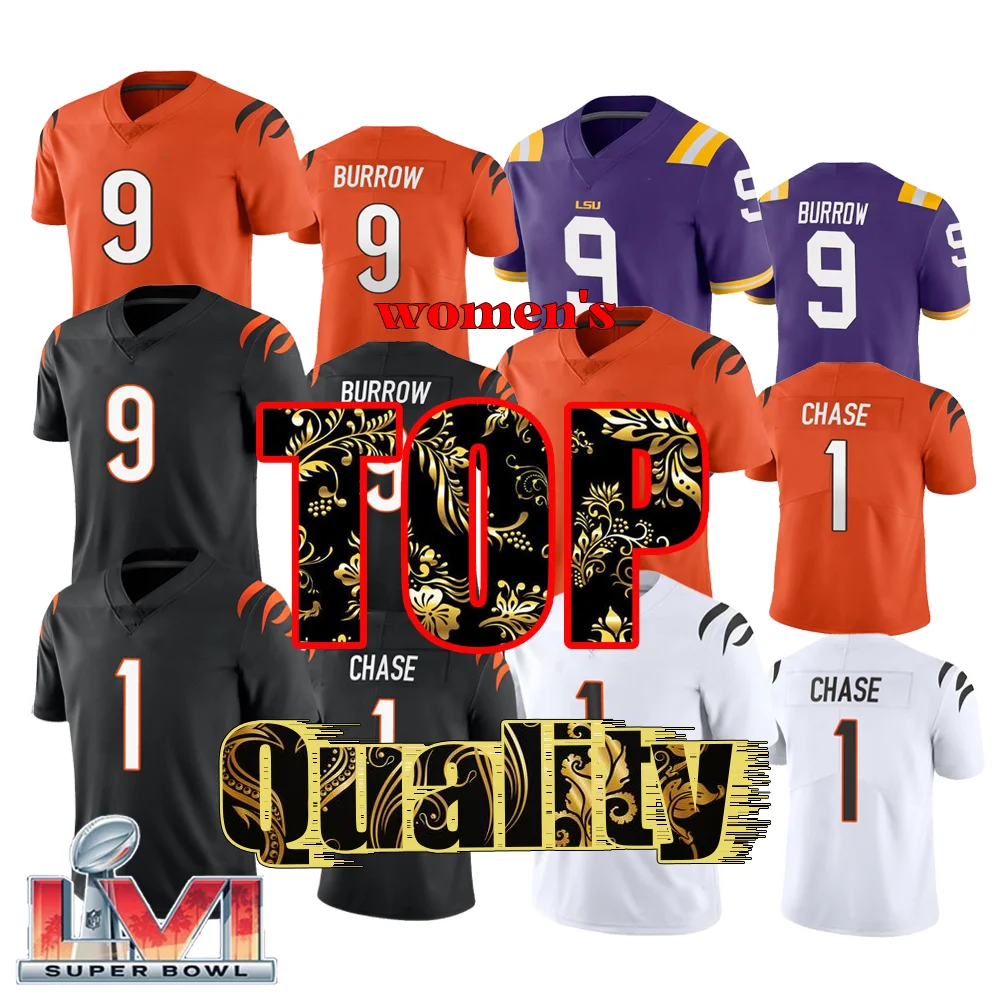 Wholesale Women's 1 Ja'Marr Chase 9 Joe Burrow American Football Jersey  Stich S-XL From m.