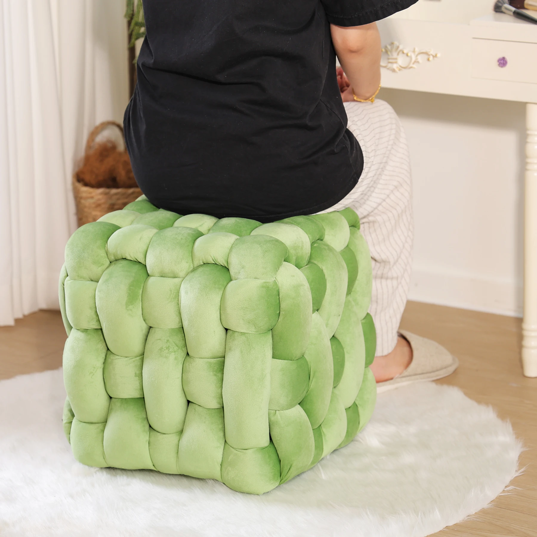 Nordic Light Luxury Handmade Original Woven Sofa Stool Living Room Home Bedroom Creative Shoe Stool Low Dressing Stool