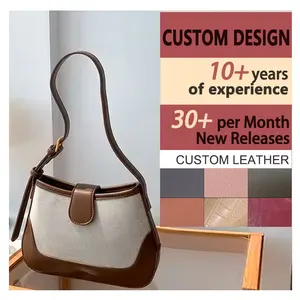2026 New Product Stylish Sturdy Underarm Shoulder Bag Women Creative PU Stitching Canvas Handbags Luxury Ladies Korean Hand Bags