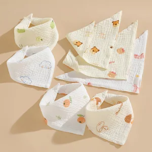 Muslin 4-Layer Thin Triangular Solid Eco-friendly Pure Cotton Gauze Button Baby Bibs