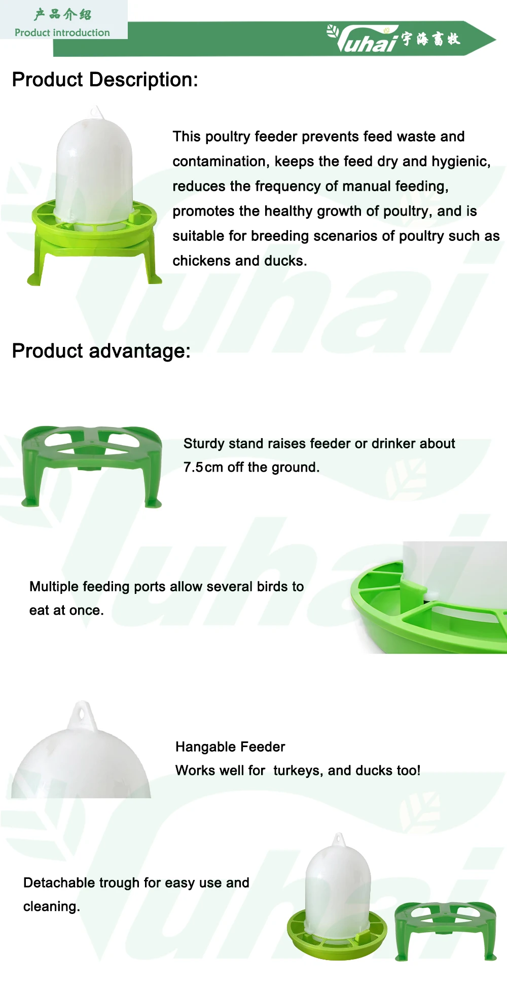 1.5kg Green Automatic Chicken Duck & Quail Feeder PP Material Chick & Animal Feeders Farm Use manufacture