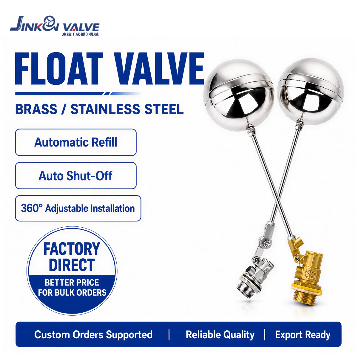 Brass Stainless Steel Float Valve Water Tank Automatic Water Level Control Valve 1/2-4 Inches Adjustable Side Inlet OEM No Power