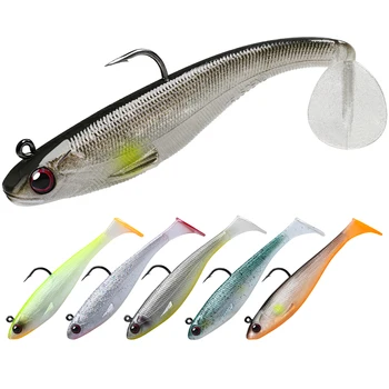 Runtoo Quality Class Degradable PVC Pre-rigged Jig Head Soft Fishing Lures Paddle Tail Swimming Bait for Bass Profession Fishing