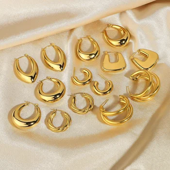 Wholesale women jewelry earring set trend twisting stainless steel 18k gold plated thick hoop earrings