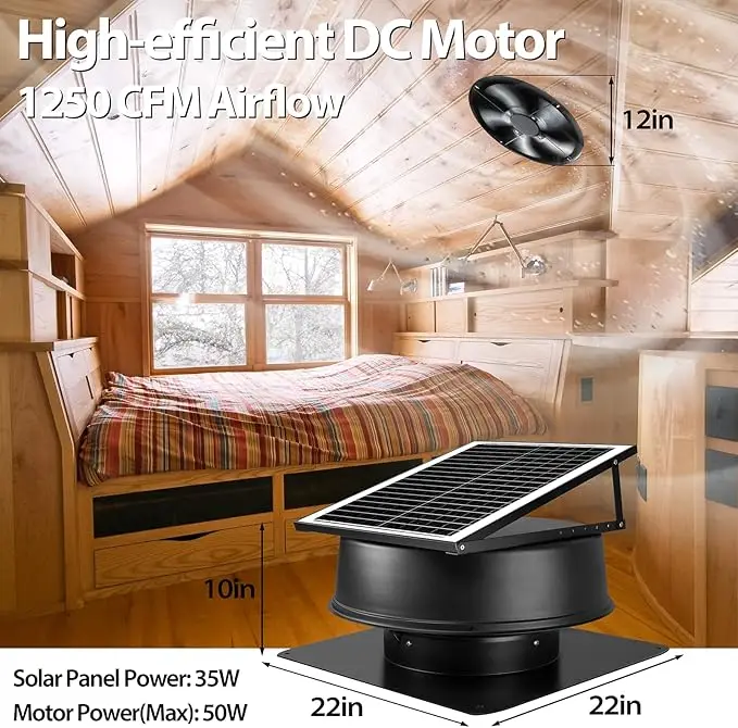 Air Heat Extractor Roof Vent System for Home 35W Solar DC Power Industrial Ceiling Exhaust Fan Chimney Ventilation Cooler Fan