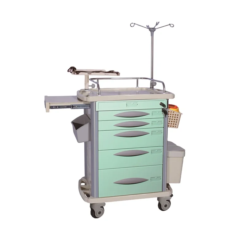 BT-EY003 ABS Medical Crash Trolley Hospital Ward Nursing Emergency Treatment Cart With Drawers For Sale