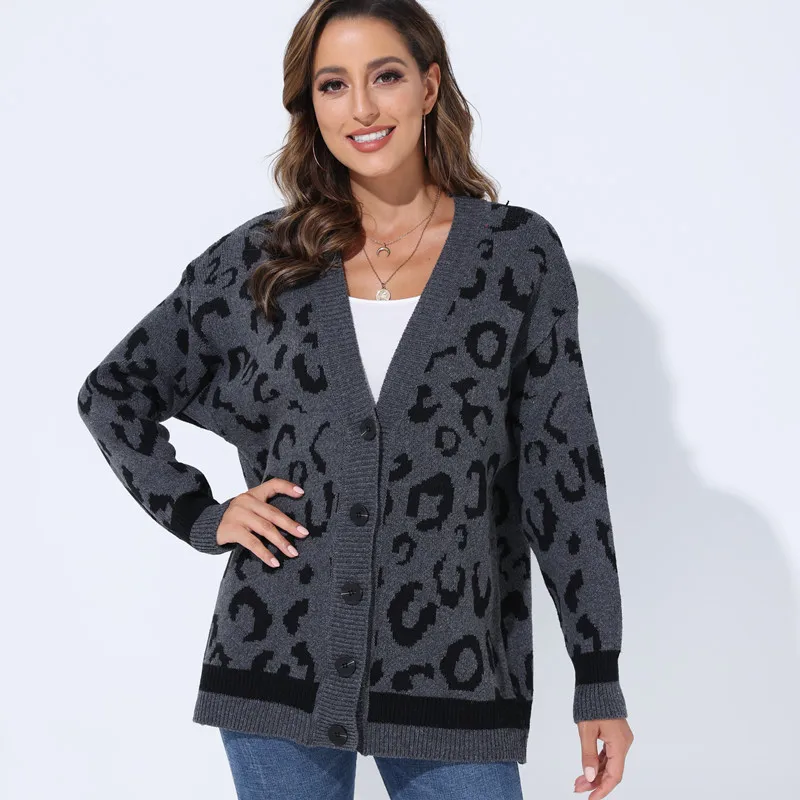 2024 Autumn And Winter New Female Leopard Knitted Cardigan Longsleeves   H60228726d60a430fb207917e1c1890c9j 