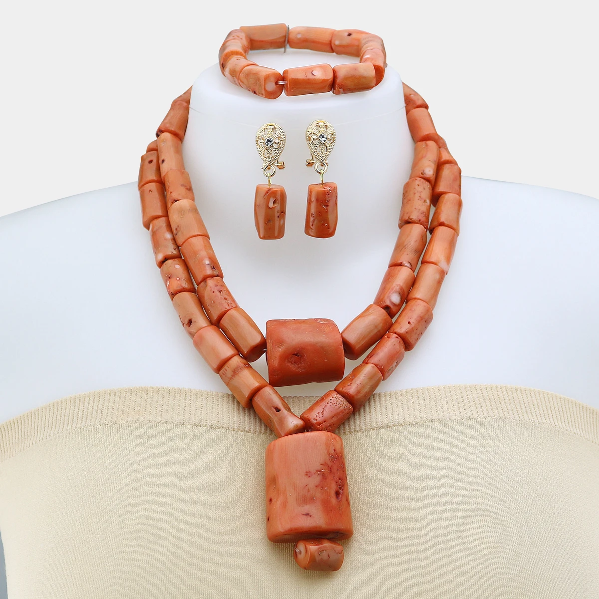Luxury Coral African Weeding Jewelry Set High Quality Necklace And