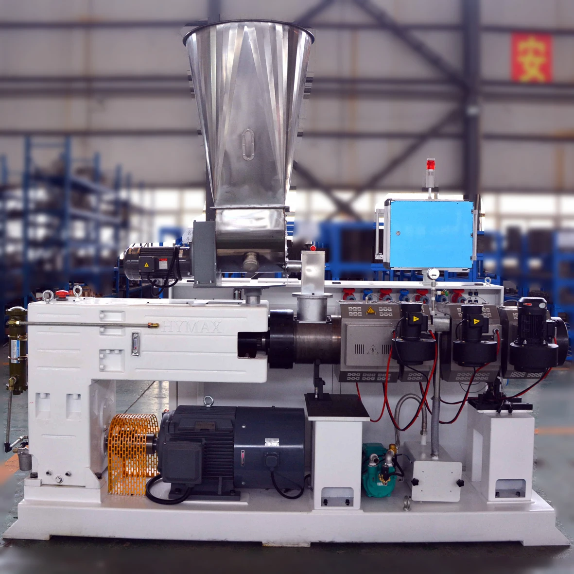 Two Hoppers for PVC and Calcium Carbonate Conic Parallel Twin Screw Plastic Extruders with Color Small Feeding Hopper