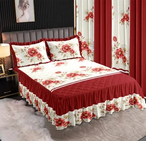 LILIANNA COLLECTION Patchwork Bedspread with Double Layer Ruffles Bedskirt Pillowcases Curtains Matching Bedding Sets 7 Pieces